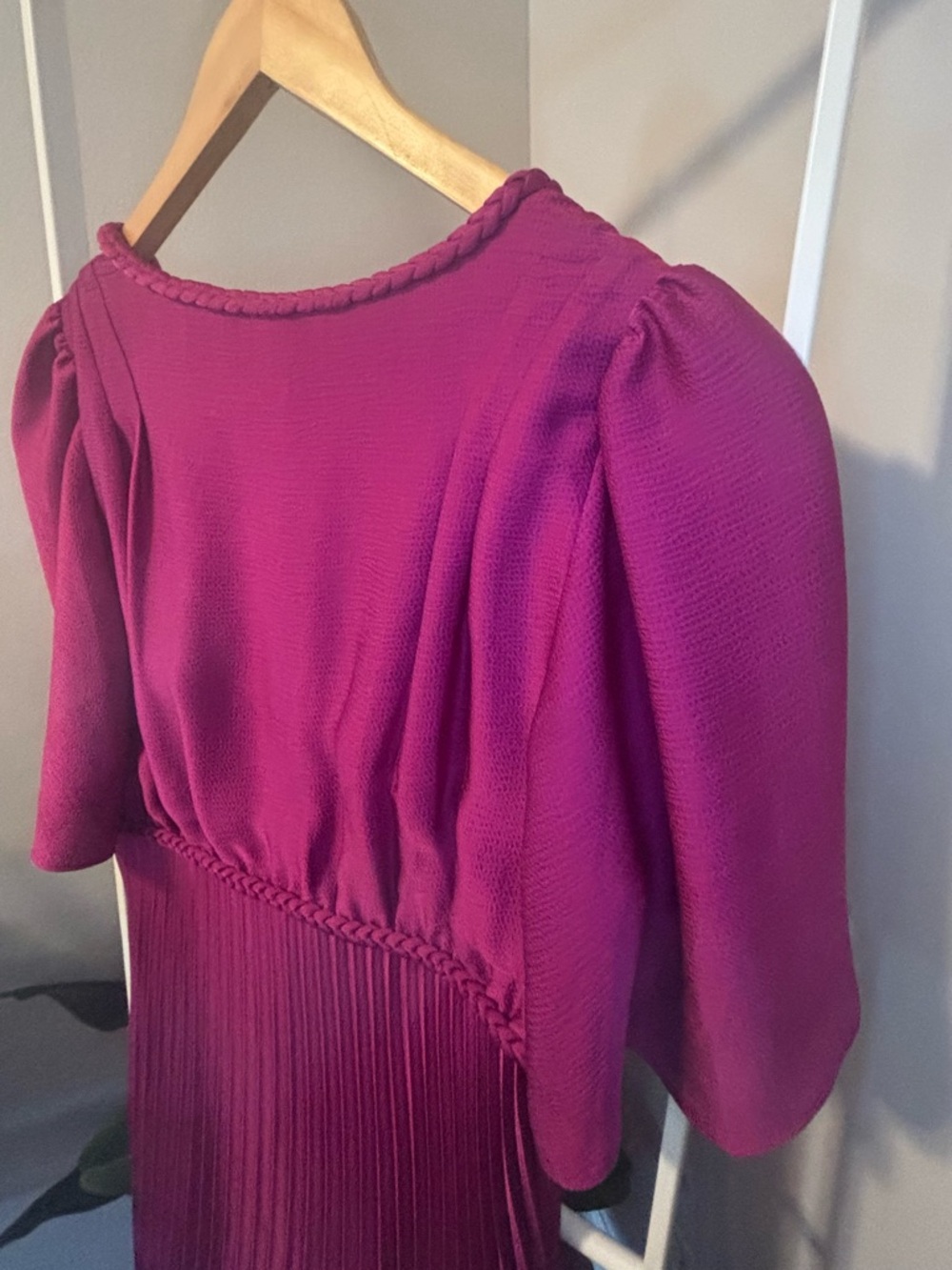 Sezane Pleated V-Neck Midi Dress in Magenta - Picture 10 of 16